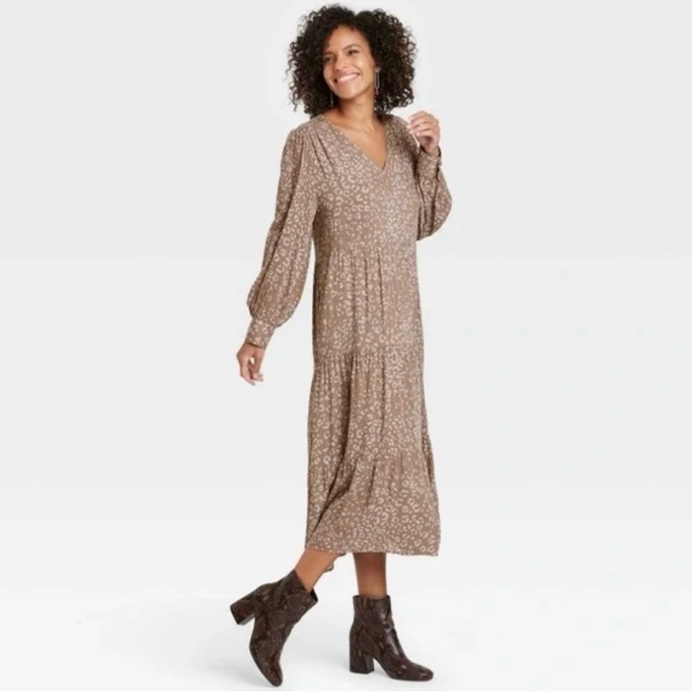 Midi brown animal print dress